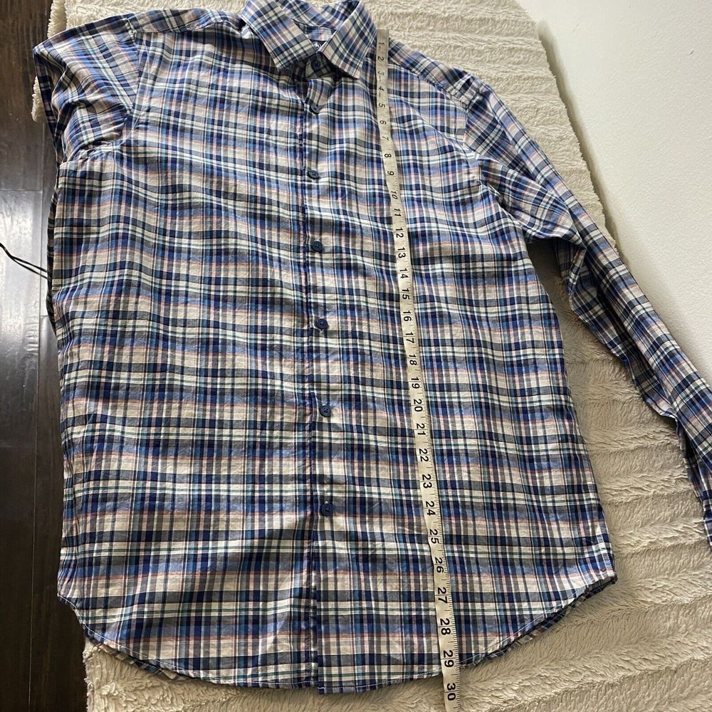 Hart Schaffer Marc Blue Plaid Long Sleeve Button‎ Up Cotton Shirt Mens Medium - Picture 6 of 8